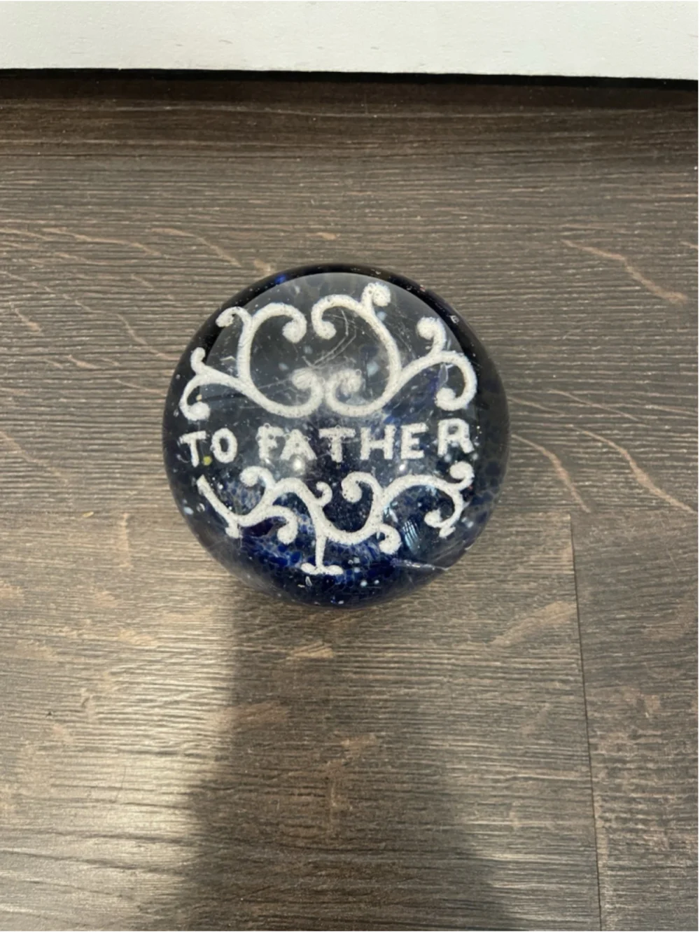 Hand Blown Art Glass Paperweight Vintage To Father Blue Bubbles